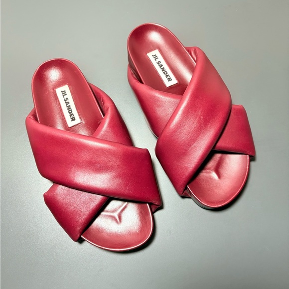 JIL SANDER Crossover Burgundy Leather Sandals - Picture 9 of 11